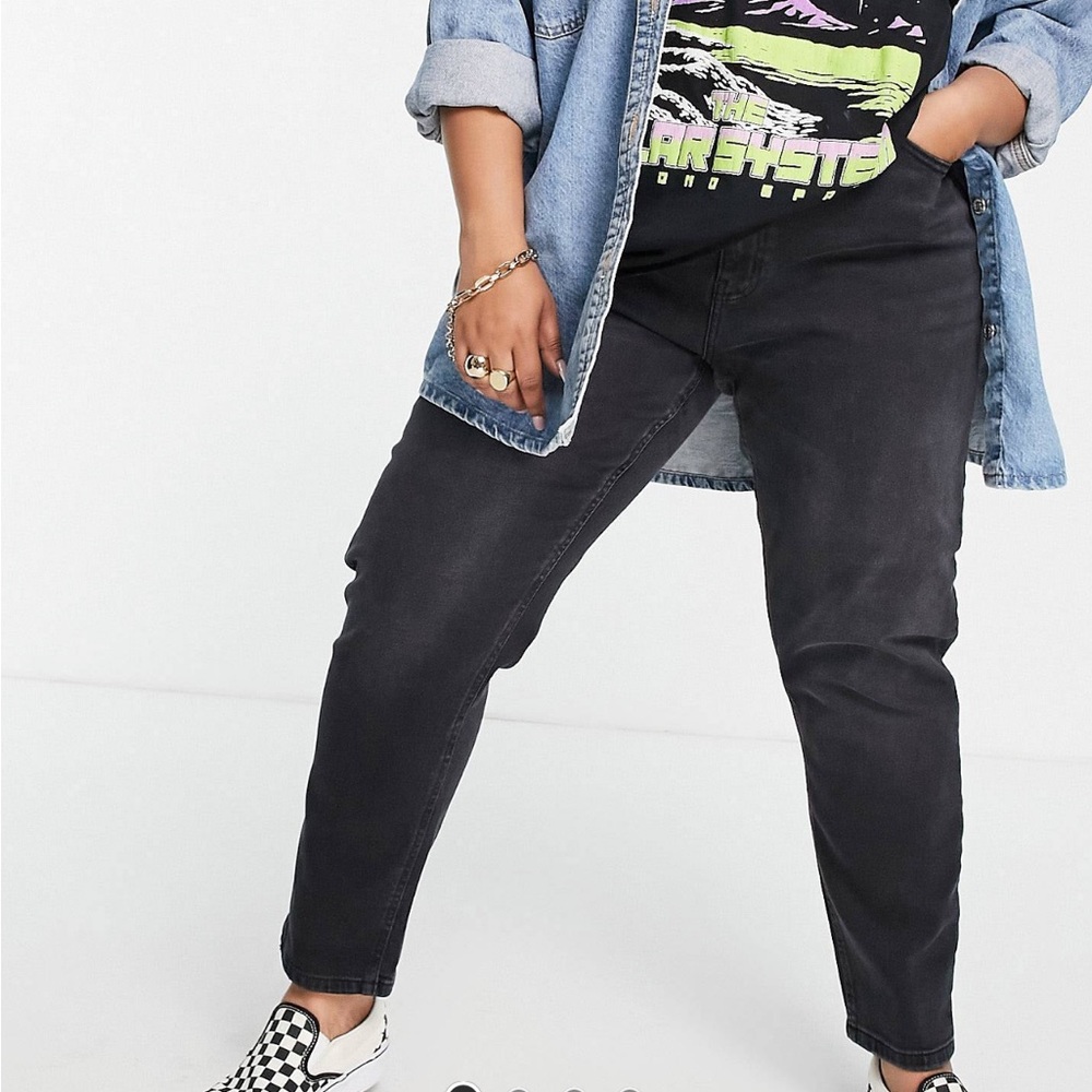 Only curve asos black faded denim mom jeans